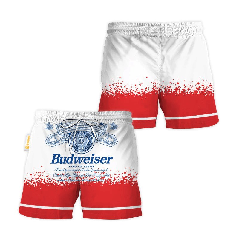 Budweiser Red White Basic Swim Trunks - VinoVogue.com