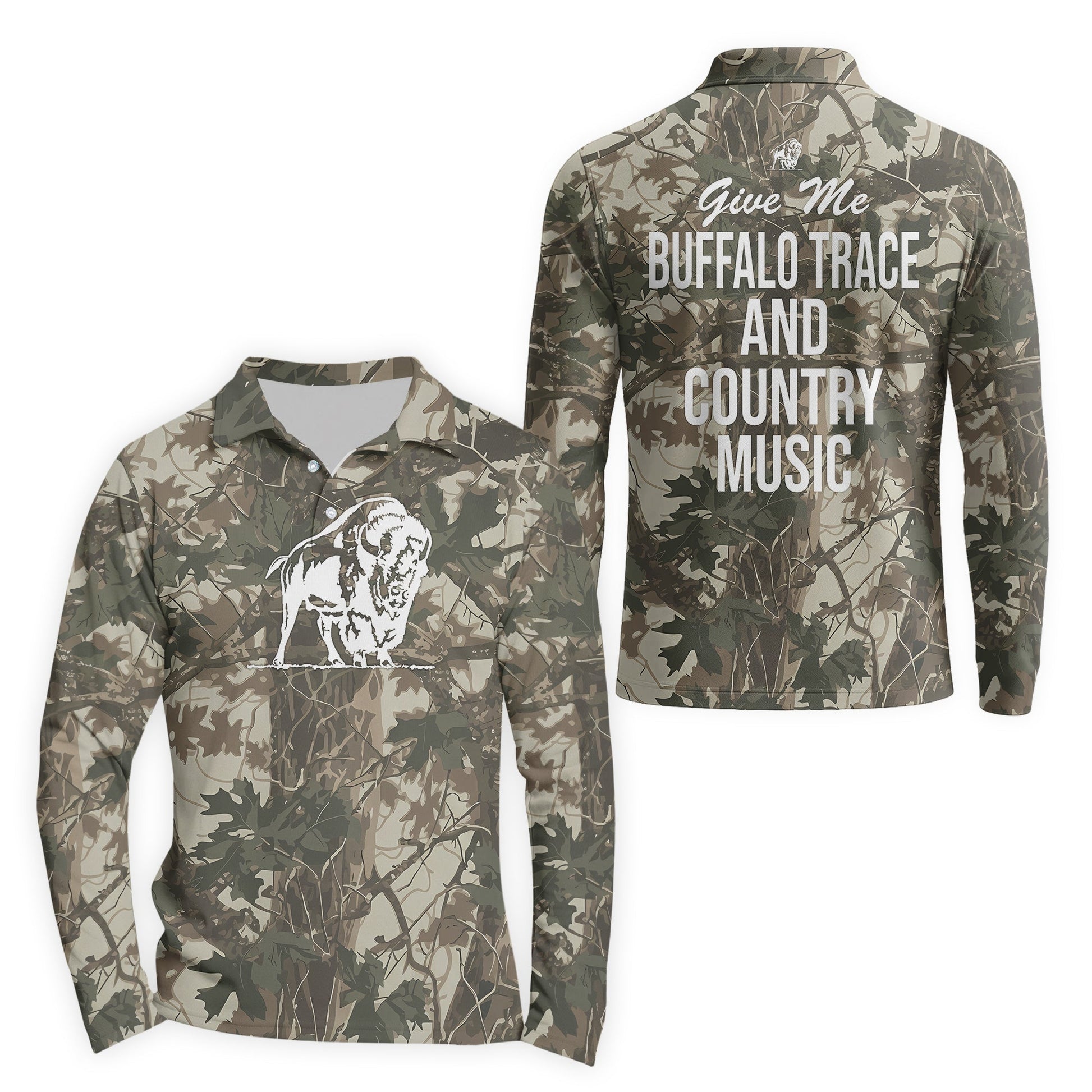  Buffalo Trace Country Camo Golf Long Sleeve Polo Shirt