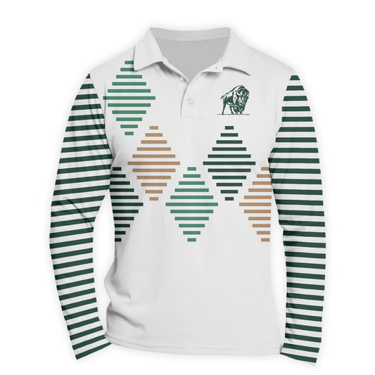  Buffalo Trace Diamond Stripe Golf Long Sleeve Polo Shirt