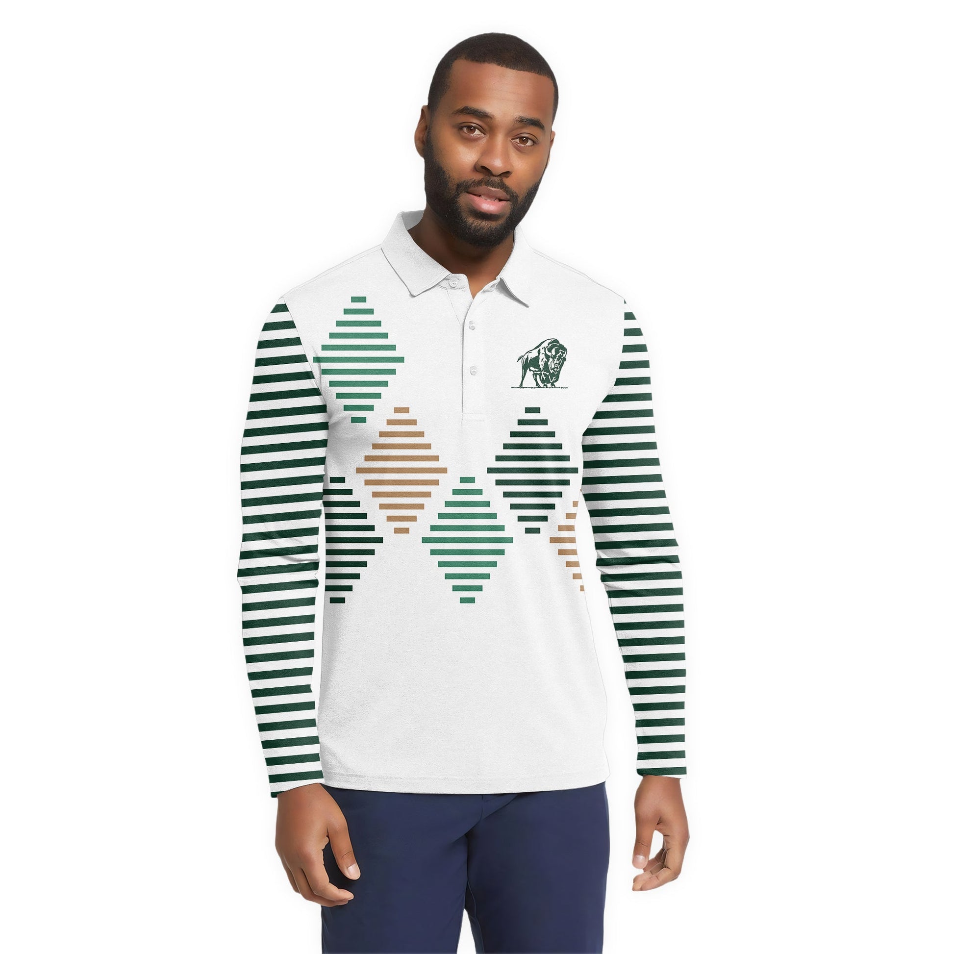  Buffalo Trace Diamond Stripe Golf Long Sleeve Polo Shirt