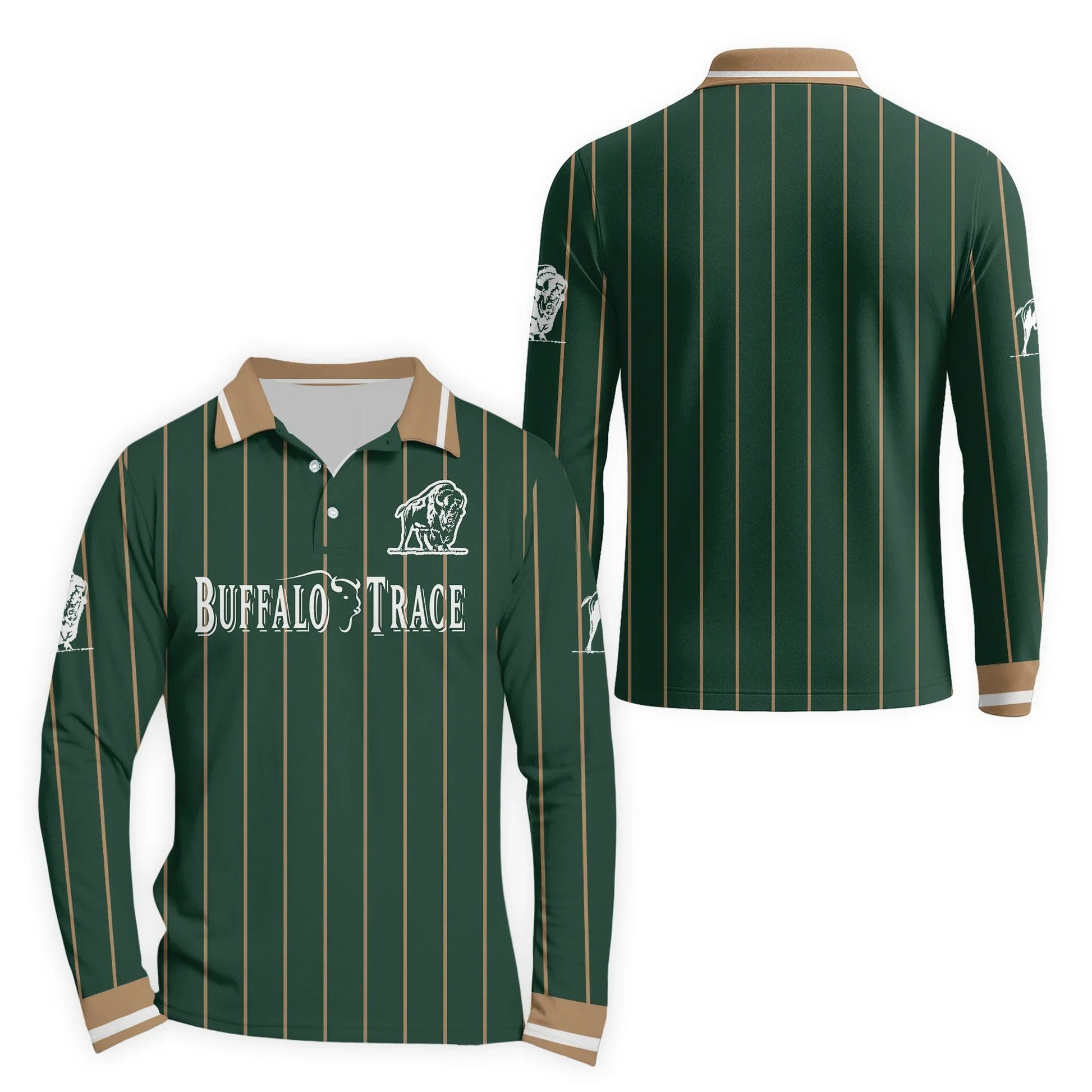  Buffalo Trace Pinstripe Classic Golf Long Sleeve Polo Shirt