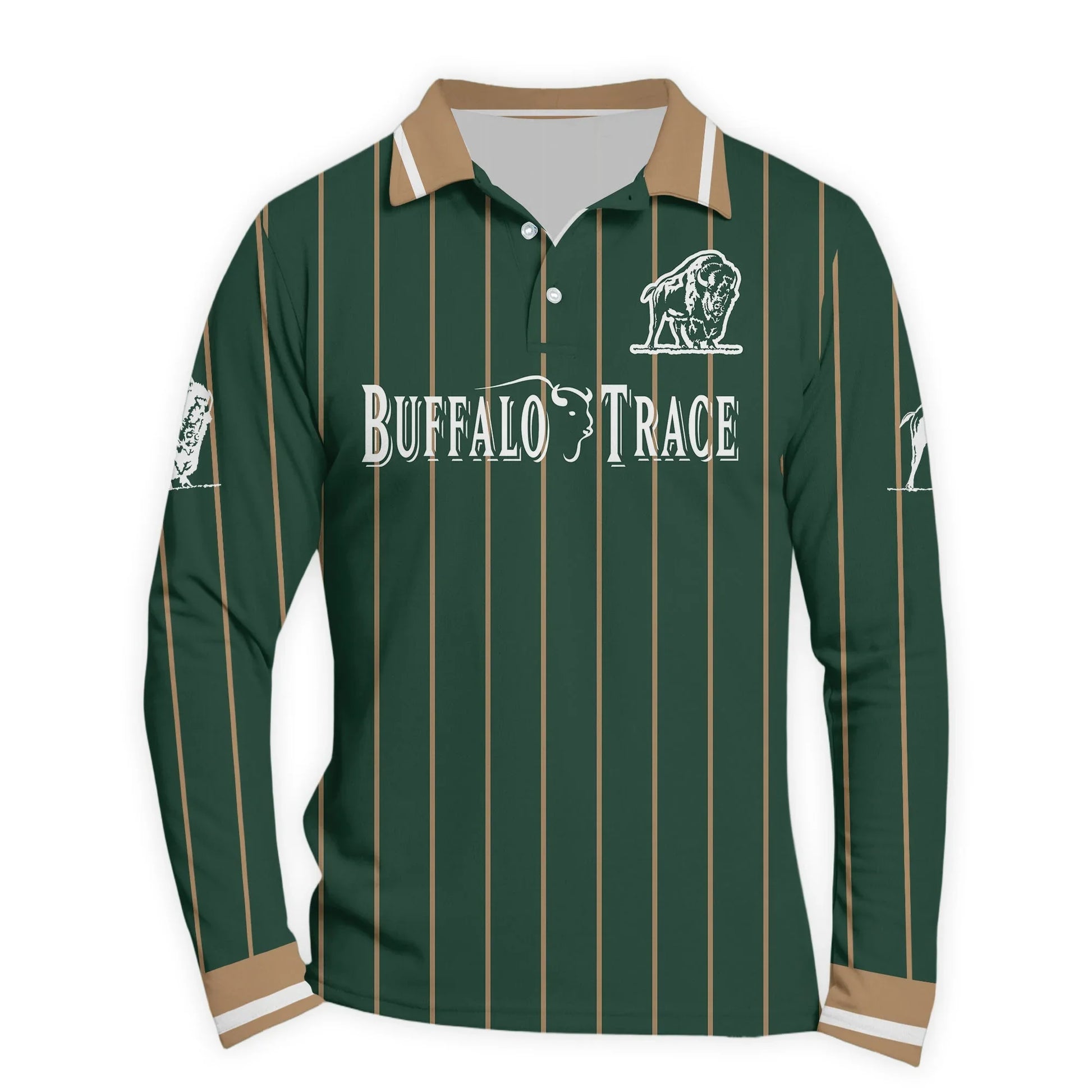  Buffalo Trace Pinstripe Classic Golf Long Sleeve Polo Shirt