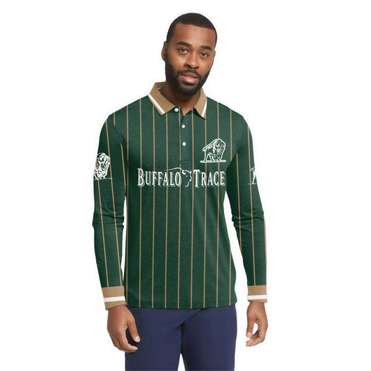  Buffalo Trace Pinstripe Classic Golf Long Sleeve Polo Shirt