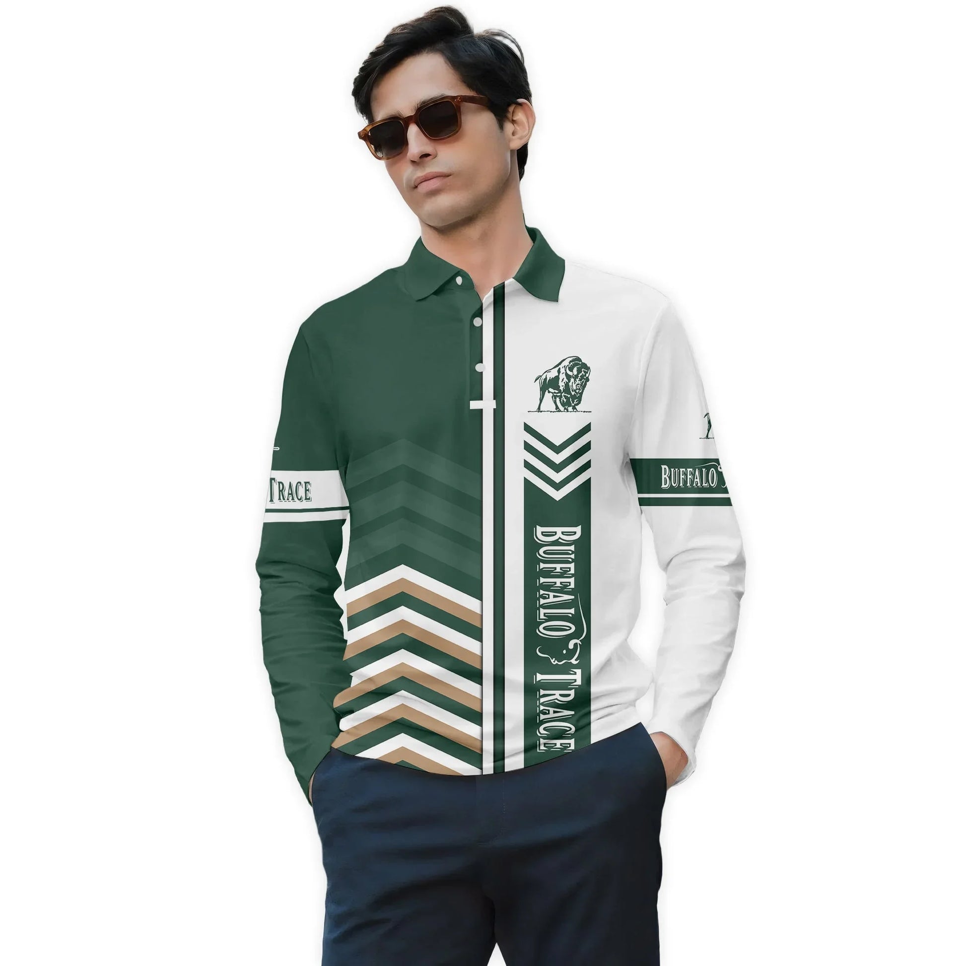  Buffalo Trace Racing Stripe Golf Long Sleeve Polo Shirt