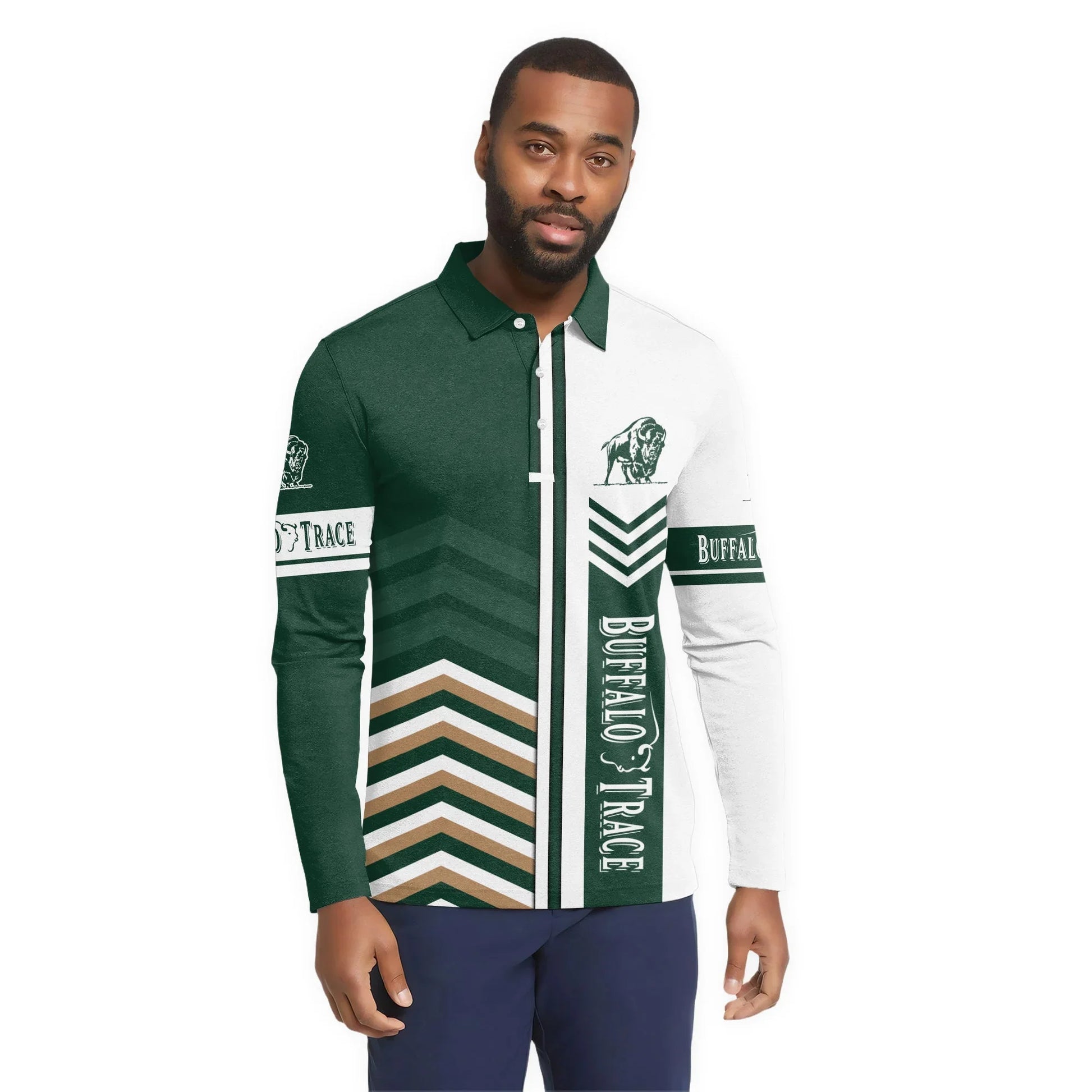  Buffalo Trace Racing Stripe Golf Long Sleeve Polo Shirt
