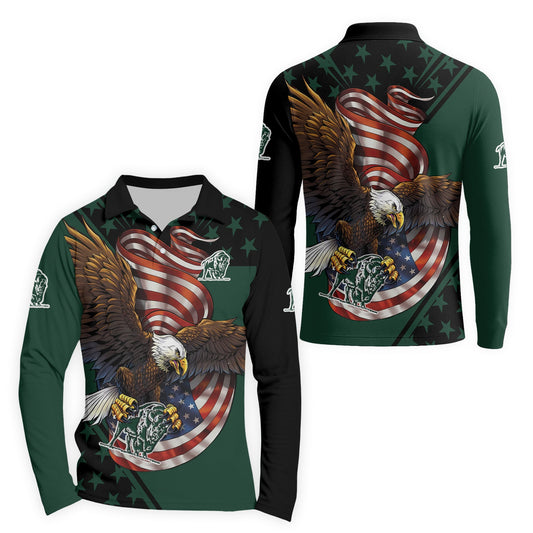  Buffalo Trace USA Iron Wings Legion Golf Long Sleeve Polo Shirt
