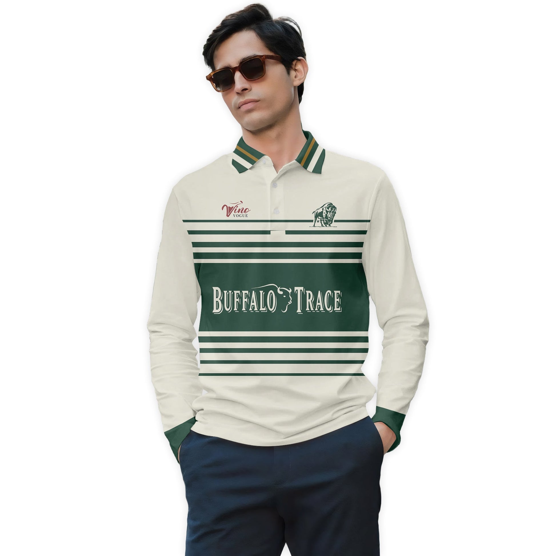  Buffalo Trace Vintage Stripe Long Sleeve Polo Shirt