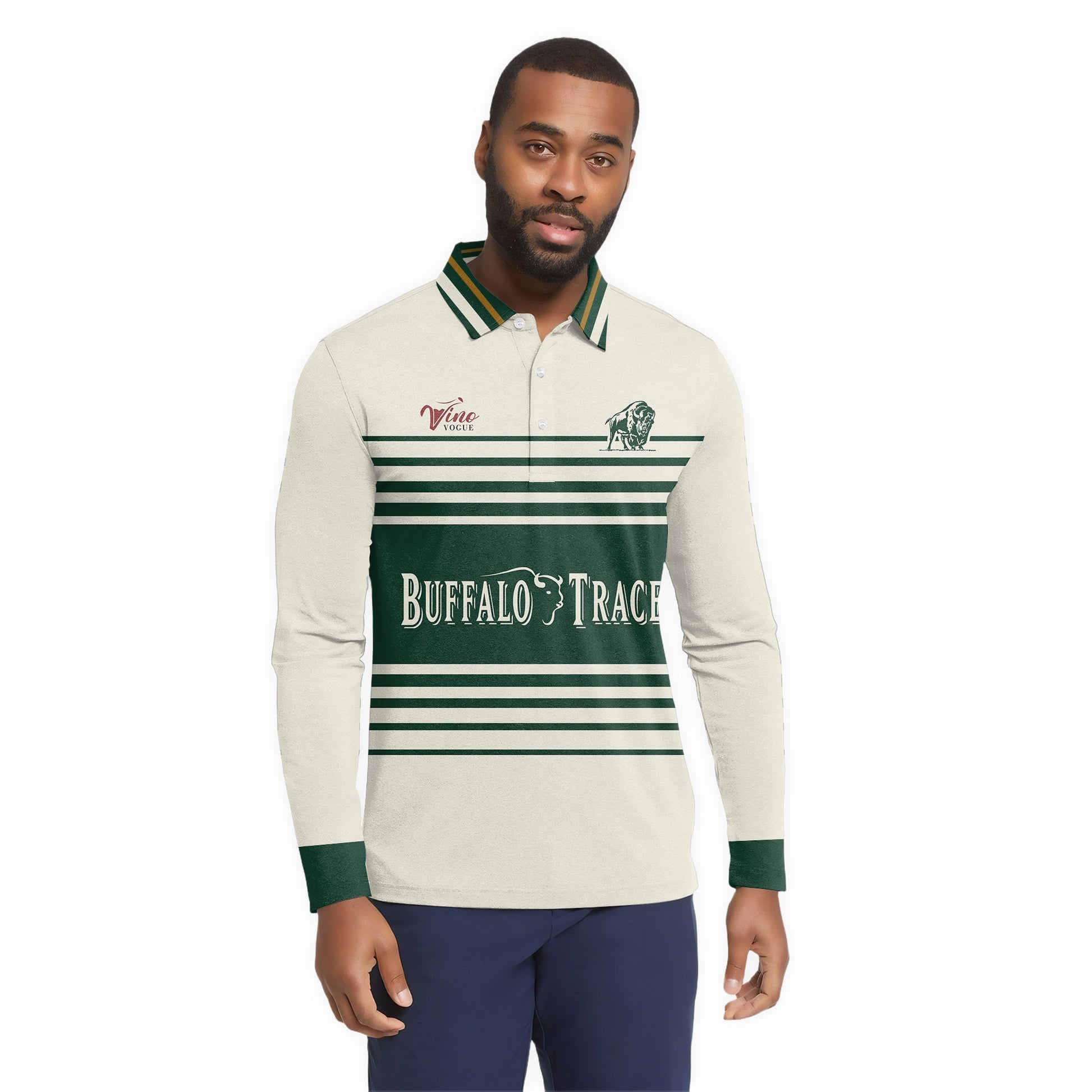  Buffalo Trace Vintage Stripe Long Sleeve Polo Shirt