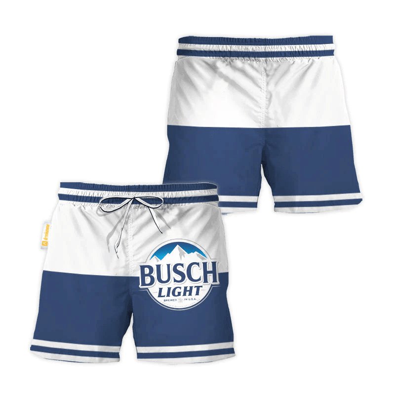 Busch Light Blue And White Basic Swim Trunks - VinoVogue.com