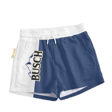 Busch Light Blue And White Basic Women's Casual Shorts - VinoVogue.com