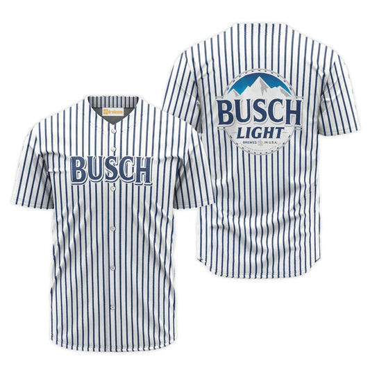 Busch Light Blue And White Striped Jersey Shirt - VinoVogue.com