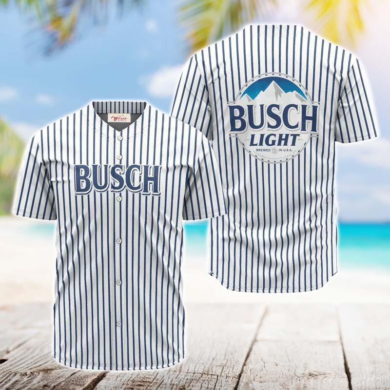 Busch Light Blue And White Striped Jersey Shirt - VinoVogue.com