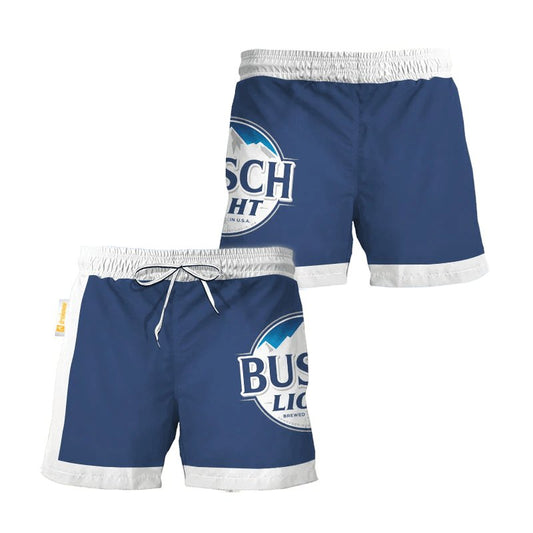 Busch Light Blue White Basic Swim Trunks - VinoVogue.com