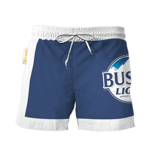 Busch Light Blue White Basic Swim Trunks - VinoVogue.com