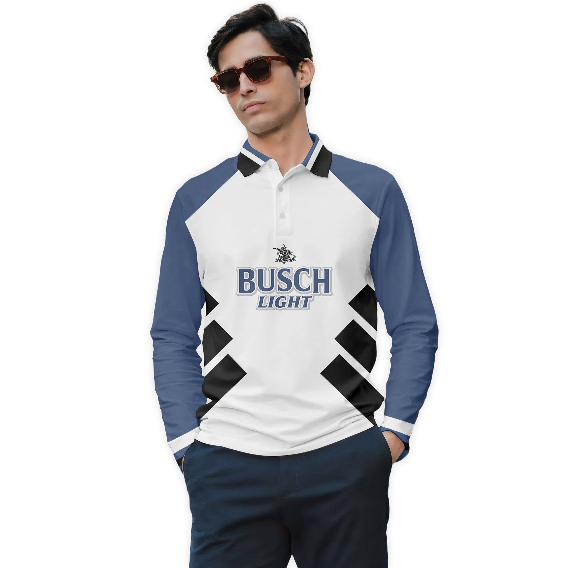  Busch Light Bold Line Golf Long Sleeve Polo Shirt