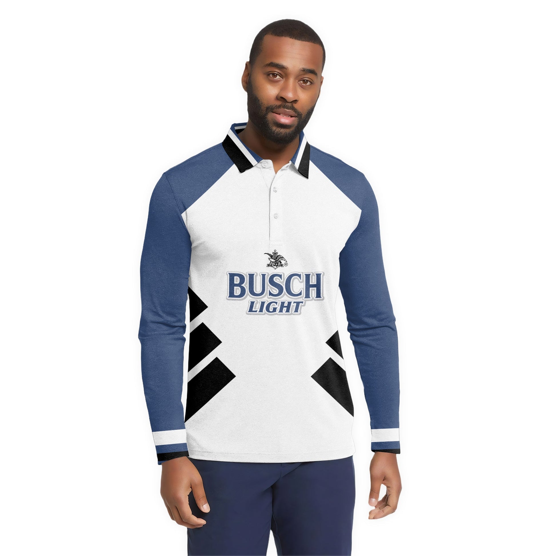  Busch Light Bold Line Golf Long Sleeve Polo Shirt