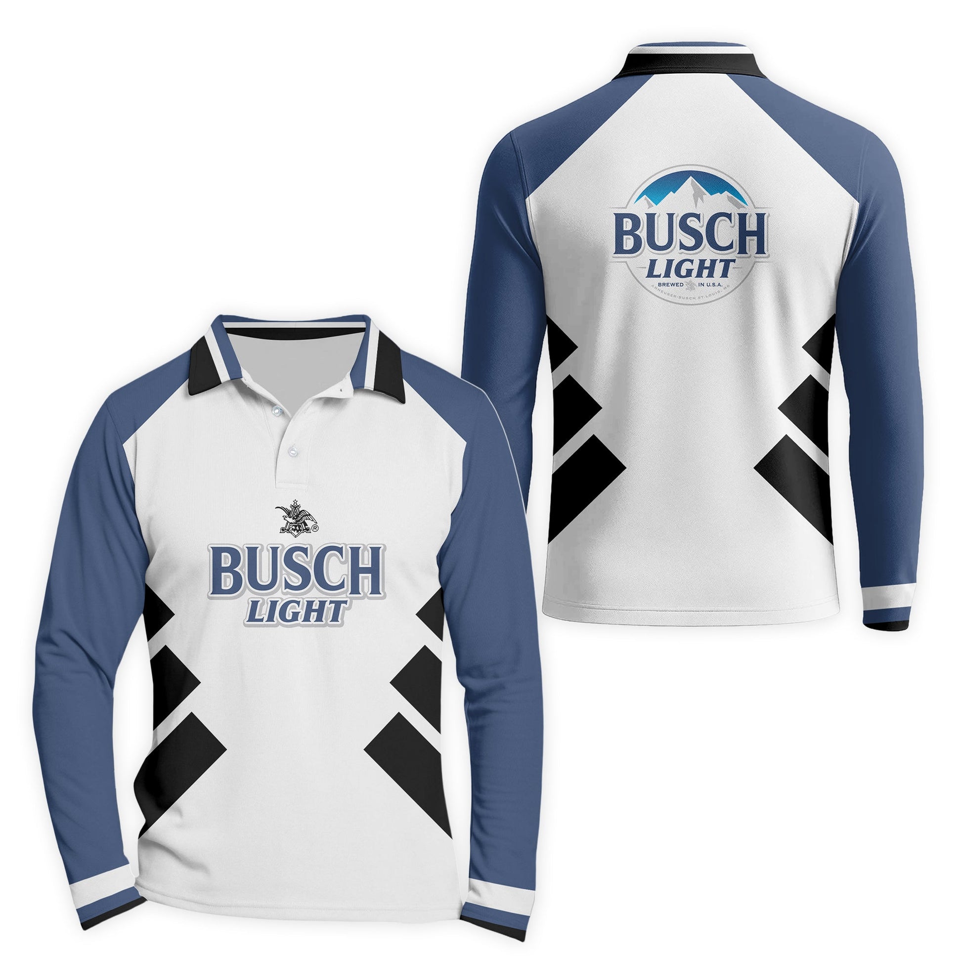  Busch Light Bold Line Golf Long Sleeve Polo Shirt