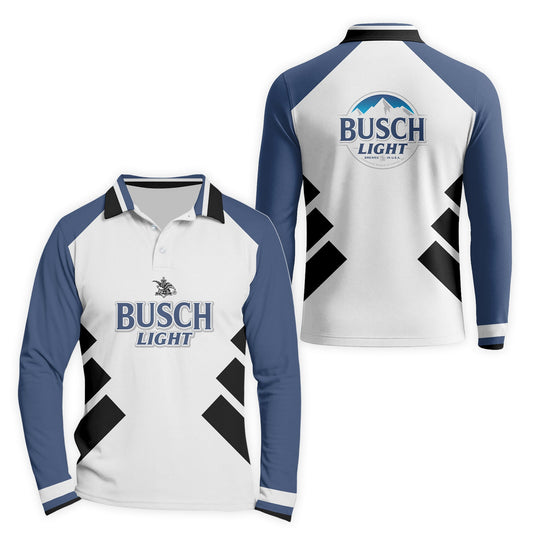  Busch Light Bold Line Golf Long Sleeve Polo Shirt
