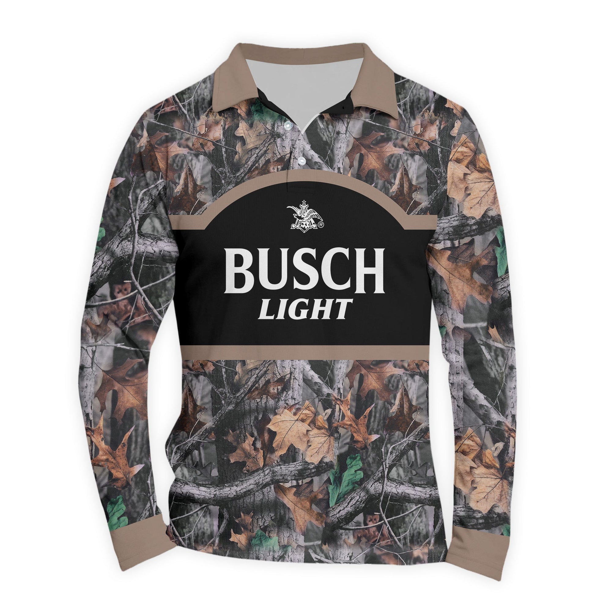  Busch Light Camouflage Golf Long Sleeve Polo Shirt