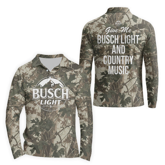  Busch Light Country Camo Golf Long Sleeve Polo Shirt