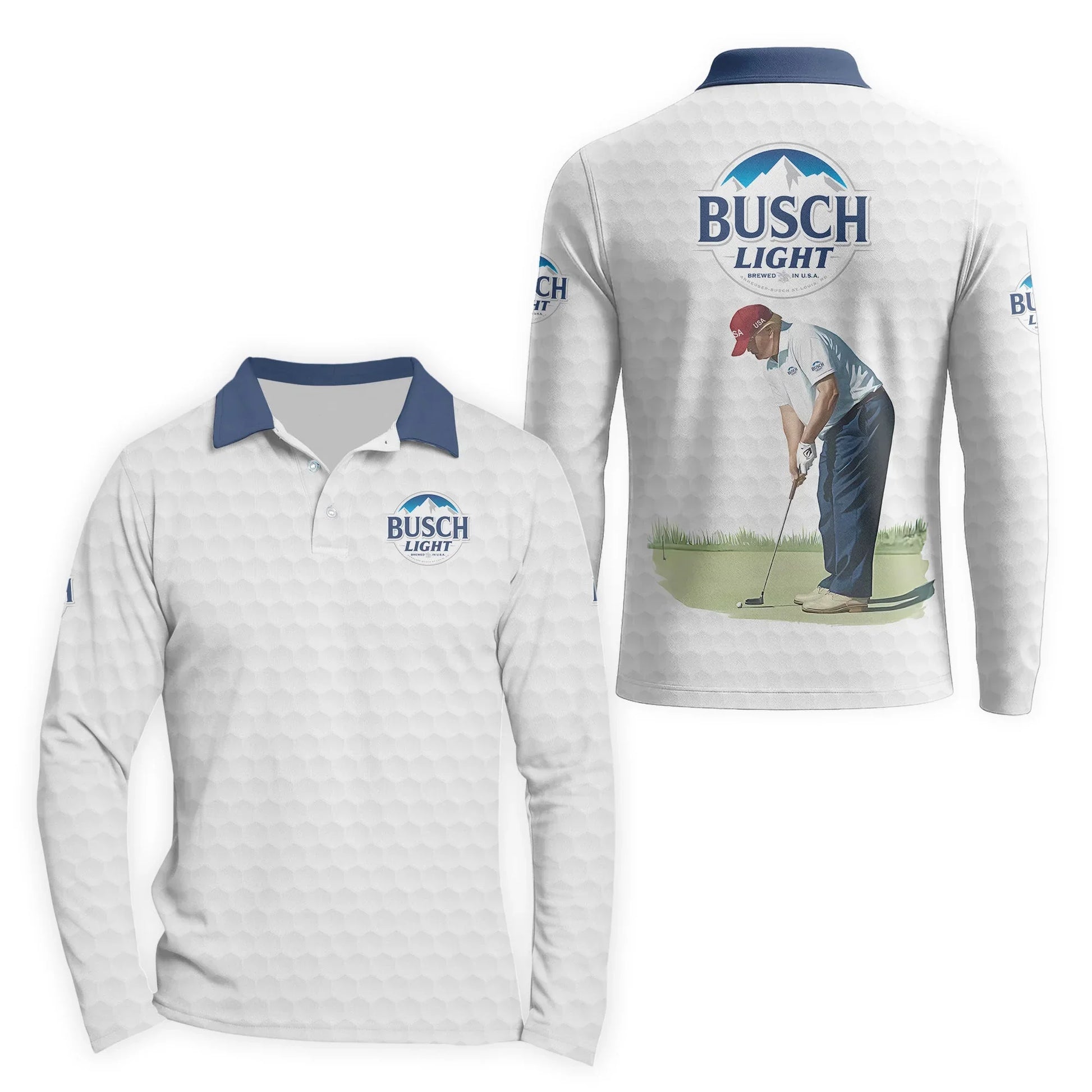  Busch Light Donald Trump Golf Long Sleeve Polo Shirt