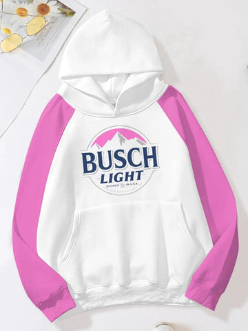 Busch Light Front Pocket Pink And White Basic Hoodie