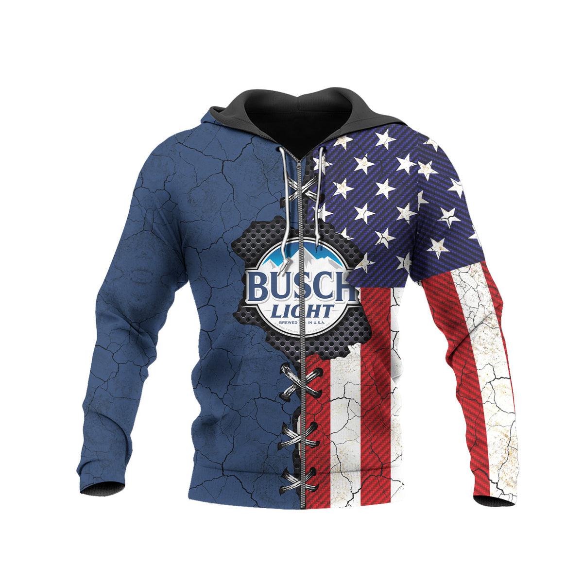 Busch Light Vintage USA Flag With The Grim Reaper Zip Hoodie