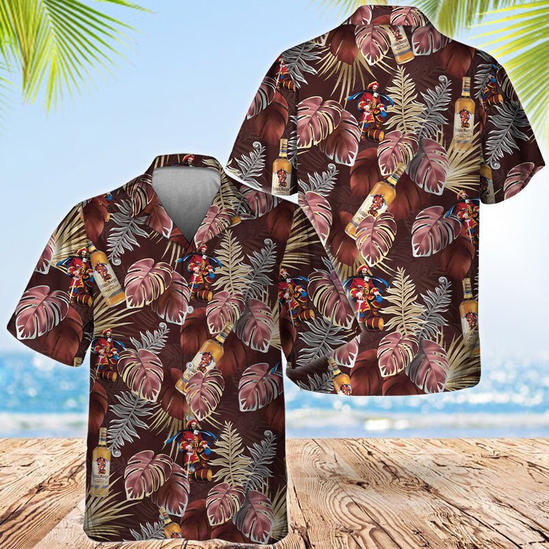 Captain Morgan Palm Leaves Print Hawaiian Shirt - VinoVogue.com