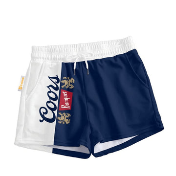 Coors Banquet Blue And White Basic Women's Casual Shorts - VinoVogue.com