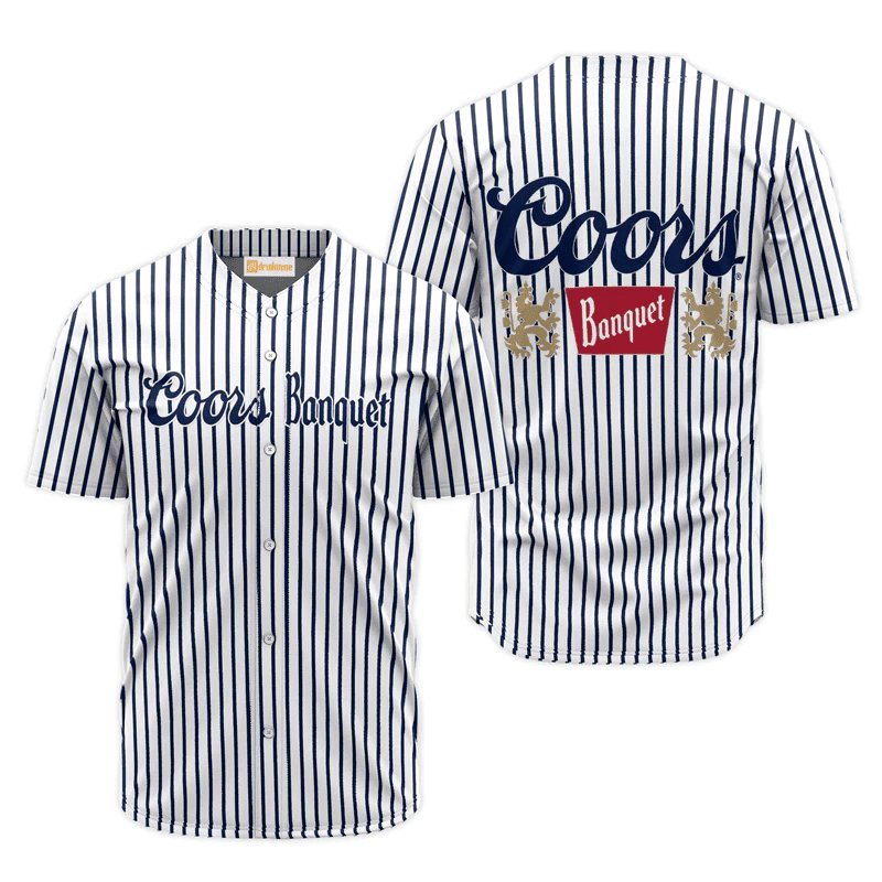 Coors Banquet Blue And White Striped Jersey Shirt - VinoVogue.com