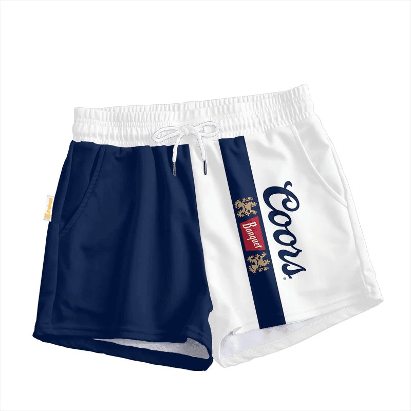 Coors Banquet Blue And White Women's Casual Shorts - VinoVogue.com