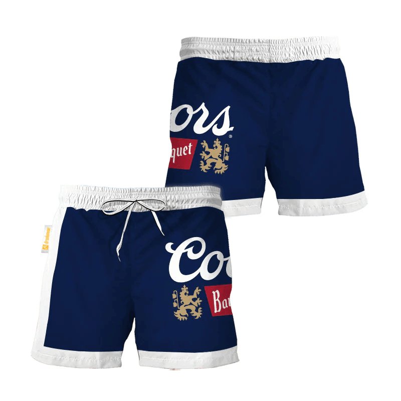 Coors Banquet Blue White Basic Swim Trunks - VinoVogue.com