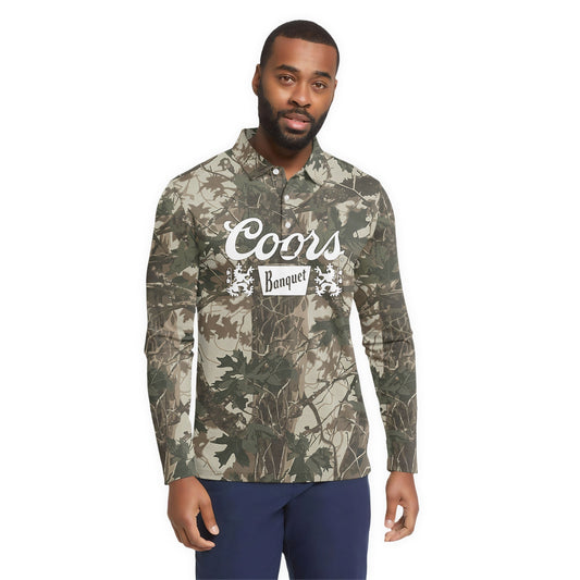  Coors Banquet Country Camo Golf Long Sleeve Polo Shirt