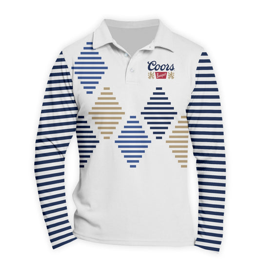  Coors Banquet Diamond Stripe Golf Long Sleeve Polo Shirt