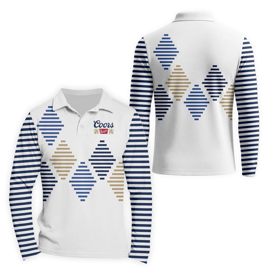  Coors Banquet Diamond Stripe Golf Long Sleeve Polo Shirt