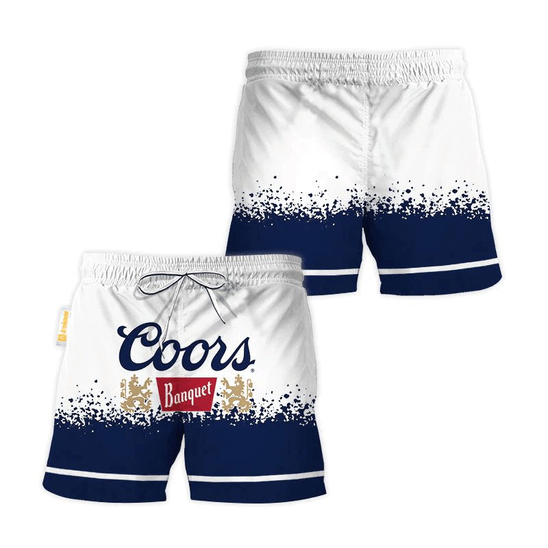 Coors Banquet White Blue Basic Swim Trunks - VinoVogue.com