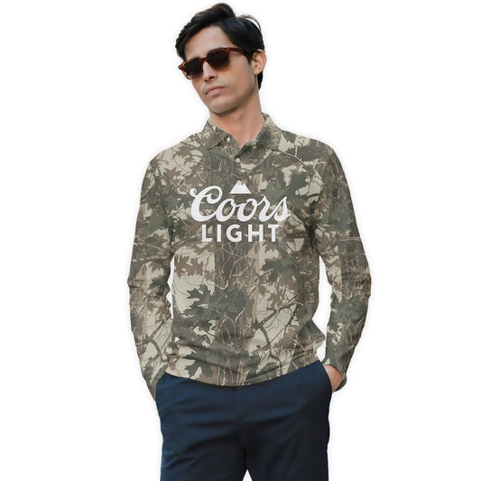  Coors Light Country Camo Golf Long Sleeve Polo Shirt