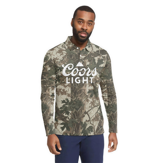  Coors Light Country Camo Golf Long Sleeve Polo Shirt