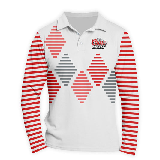  Coors Light Diamond Stripe Golf Long Sleeve Polo Shirt