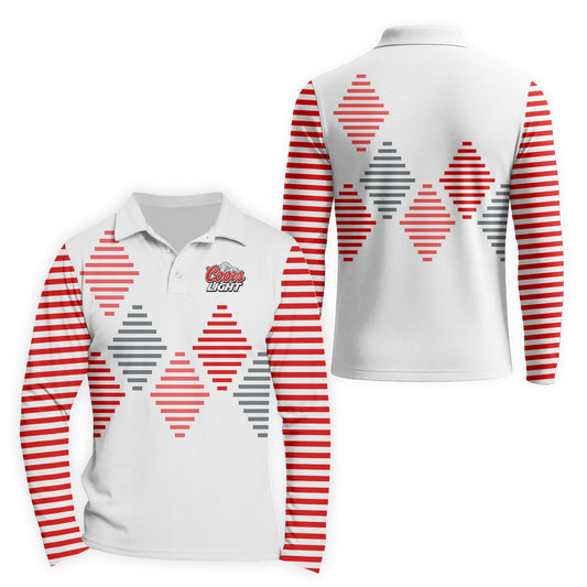 Coors Light Diamond Stripe Golf Long Sleeve Polo Shirt