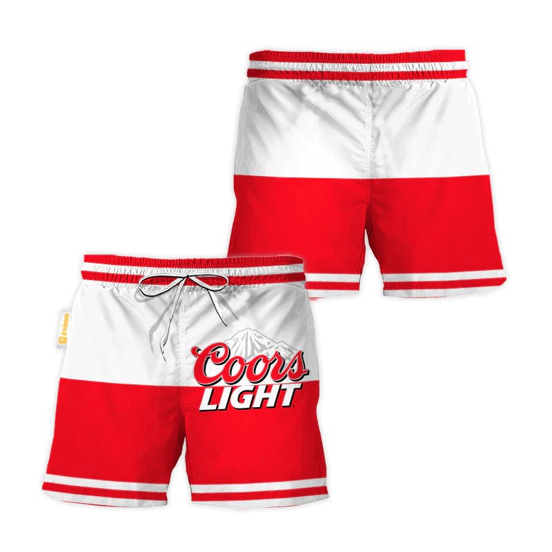 Coors Light Red And White Basic Swim Trunks - VinoVogue.com