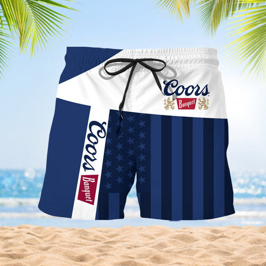 Coors Banquet American Flag Pattern Swim Trunks - VinoVogue.com