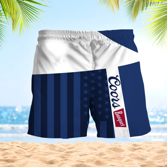 Coors Banquet American Flag Pattern Swim Trunks - VinoVogue.com