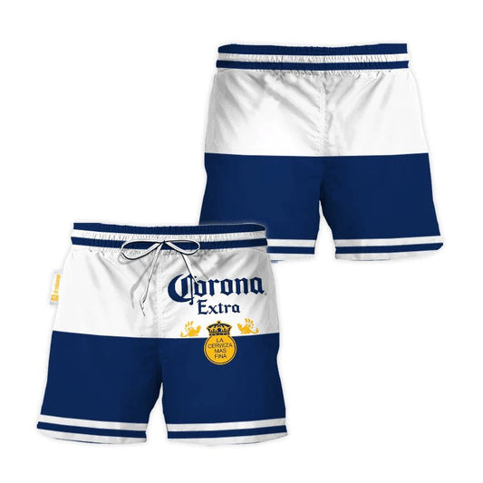 Corona Extra Blue And White Basic Swim Trunks - VinoVogue.com