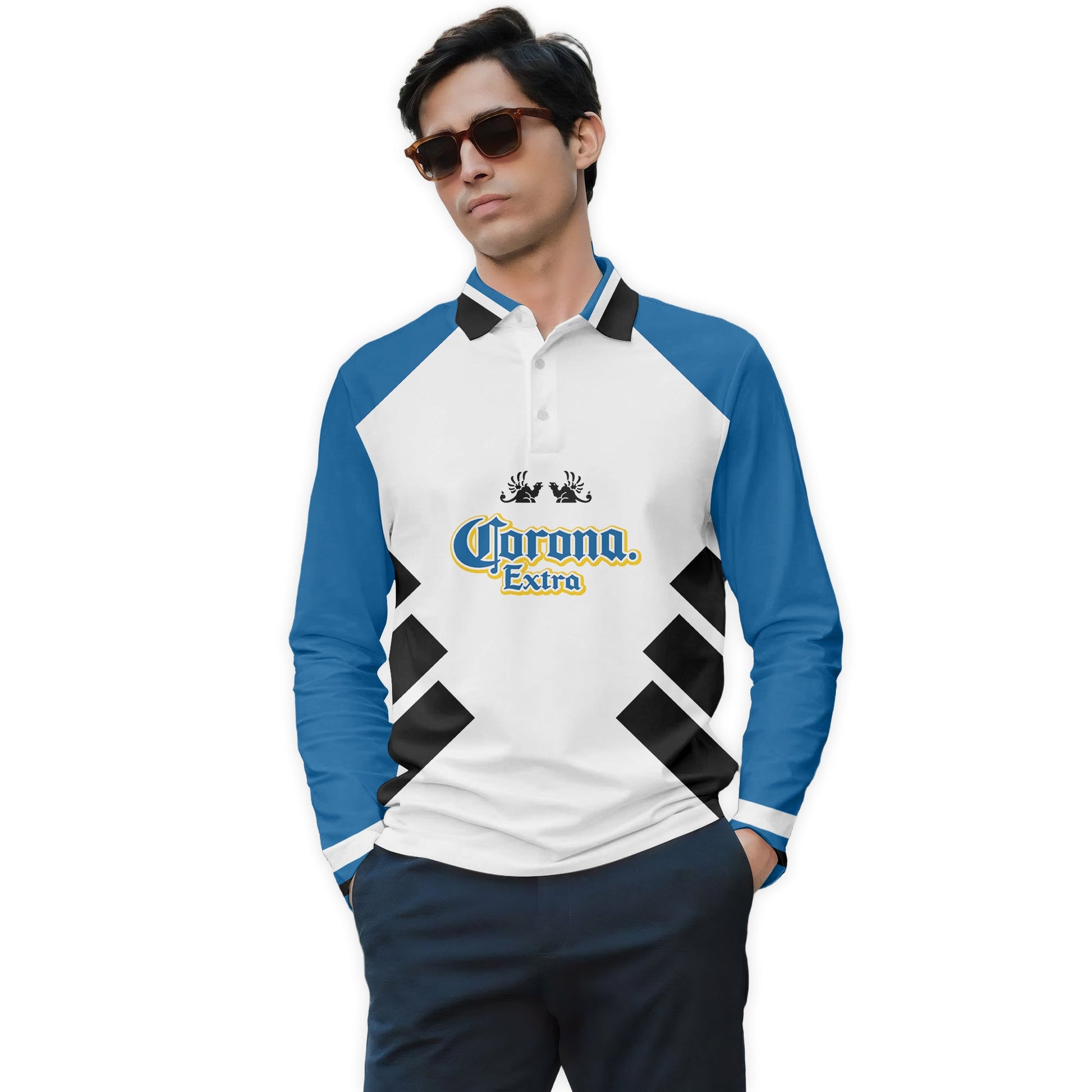  Corona Extra Bold Line Golf Long Sleeve Polo Shirt