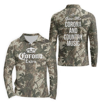  Corona Extra Country Camo Golf Long Sleeve Polo Shirt