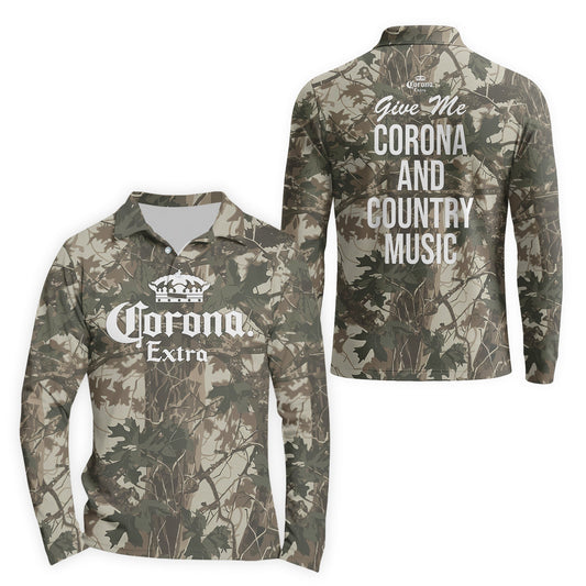  Corona Extra Country Camo Golf Long Sleeve Polo Shirt