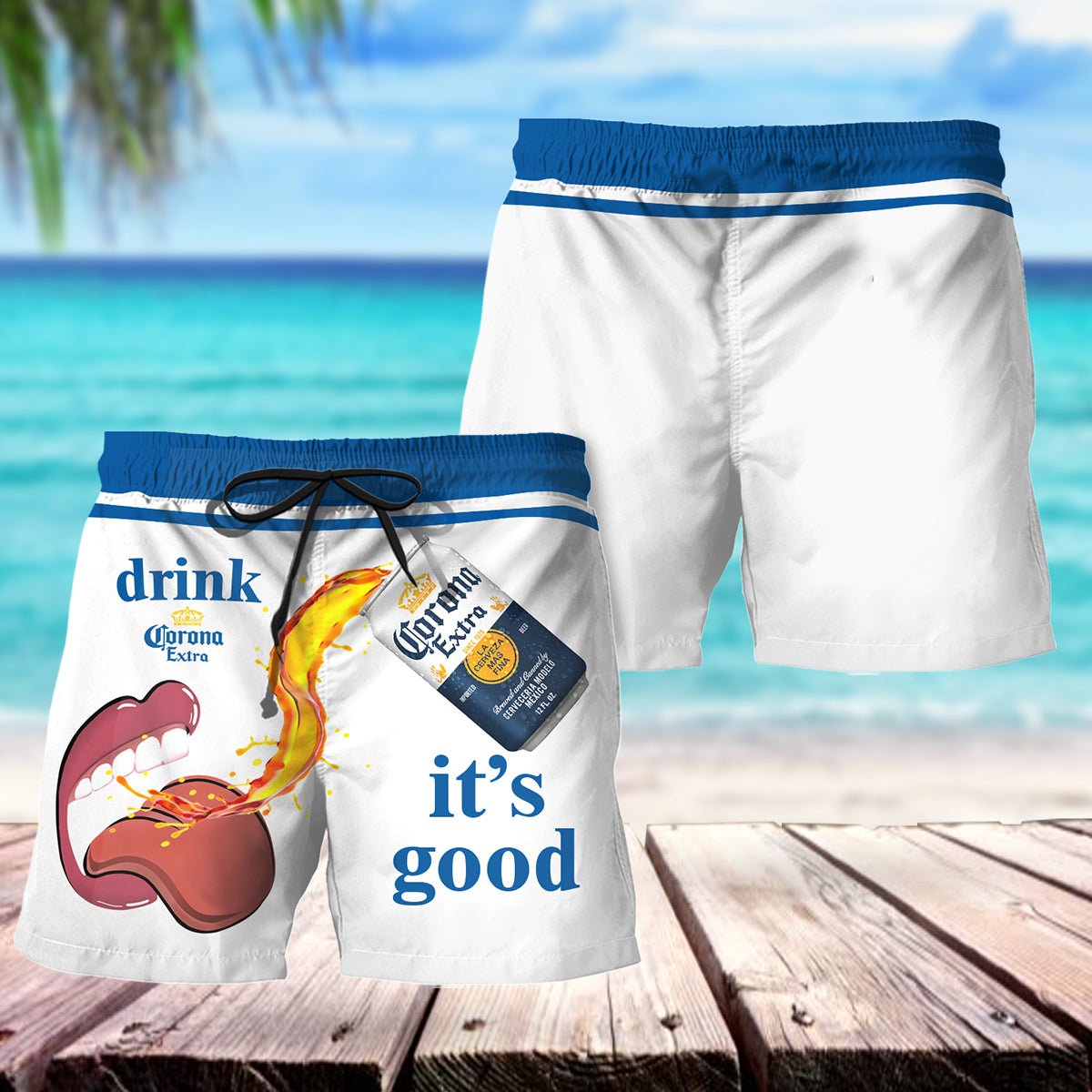 Drink Corona Extra It's Good Swim Trunks - VinoVogue.com