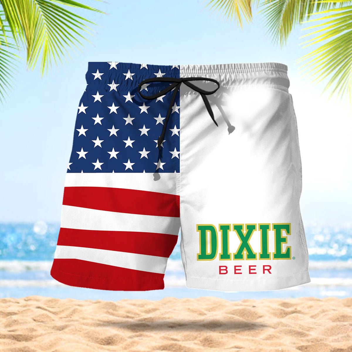 Dixie Beer American Flag Swim Trunks - VinoVogue.com