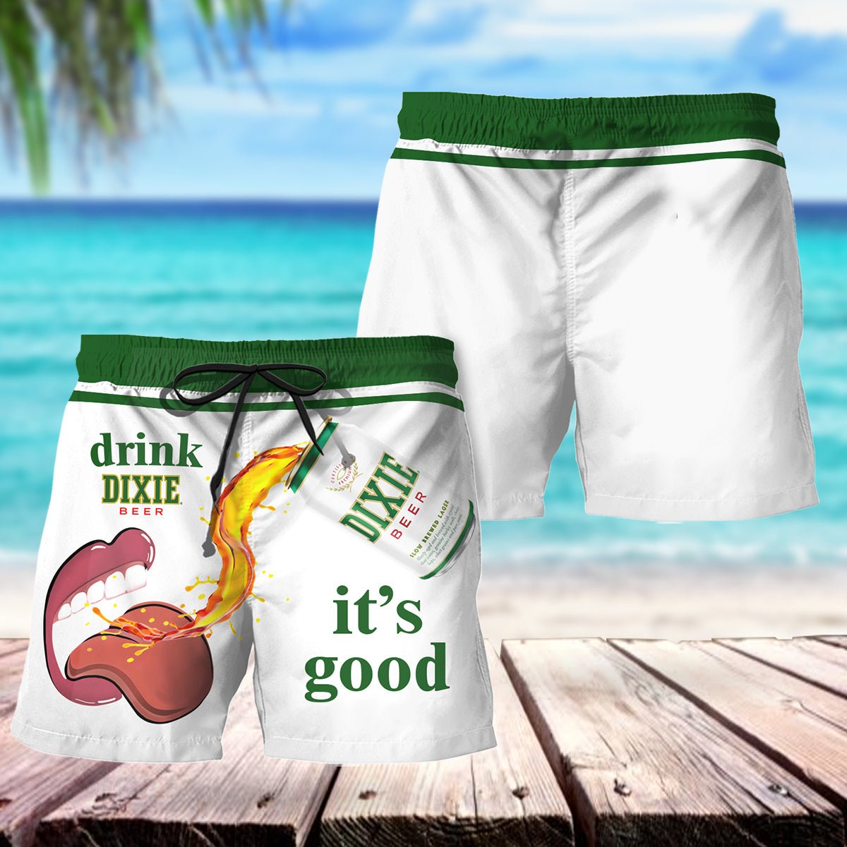 Drink Dixie Beer It's Good Swim Trunks - VinoVogue.com